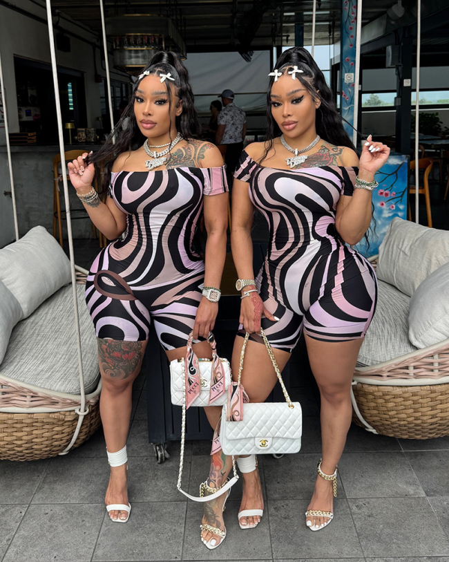 Women One Shoulder Slim Sexy Printed Romper S-L