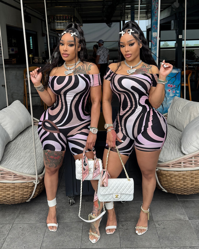 Women One Shoulder Slim Sexy Printed Romper S-L