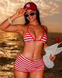  Women Halter Neck Red White Three-piece Swimsuit S-L