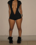 Women Solid Tight Deep V Neck Slim Mini Rompers S-XL