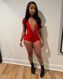 Short Sleeve V-neck Women Sexy Jumpsuit S-XXL