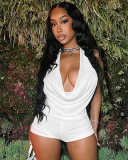 Women Sexy Backless Solid Color Two-piece Shorts Set S-L
