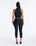 Fashion Women Hollow Out Vest High Waist Two-piece Sets S-L