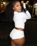 Fashion Long Sleeve Top Shorts Knee Protect Three Piece Set  S-L