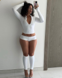 Fashion Long Sleeve Top Shorts Knee Protect Three Piece Set  S-L