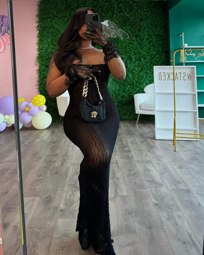 Women Sexy Sling Mesh See Through One-piece Dress S-L
