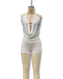 Women Sexy Backless Solid Color Two-piece Shorts Set S-L