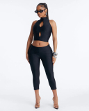 Fashion Women Hollow Out Vest High Waist Two-piece Sets S-L