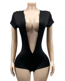 Women Solid Tight Deep V Neck Slim Mini Rompers S-XL