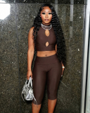 Fashion Women Hollow Out Vest High Waist Two-piece Sets S-L