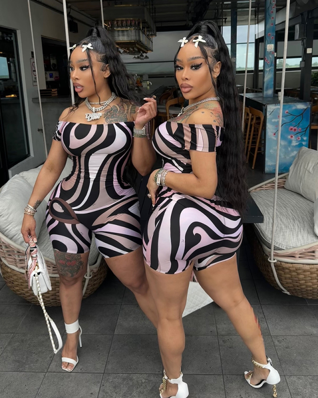 Women One Shoulder Slim Sexy Printed Romper S-L