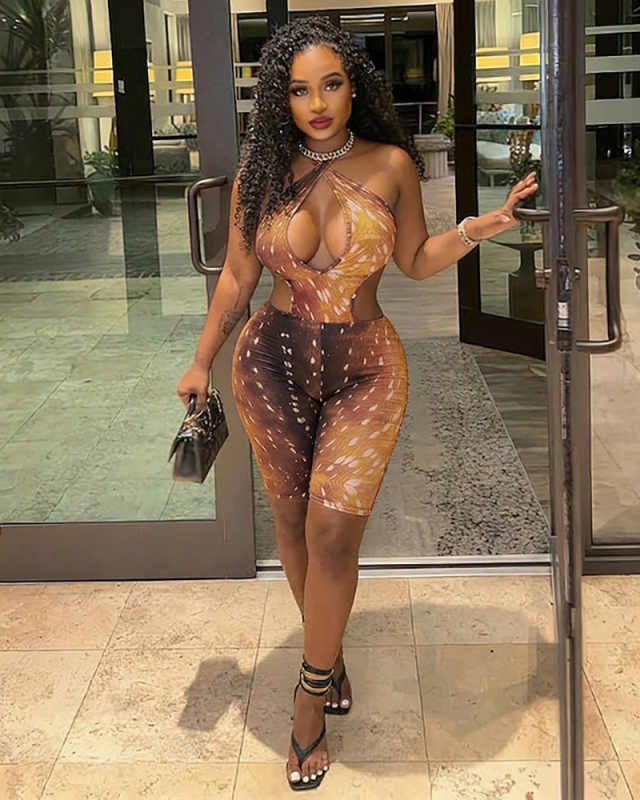 Printed Whoesale Women Summer Open back Jumpsuit S-L
