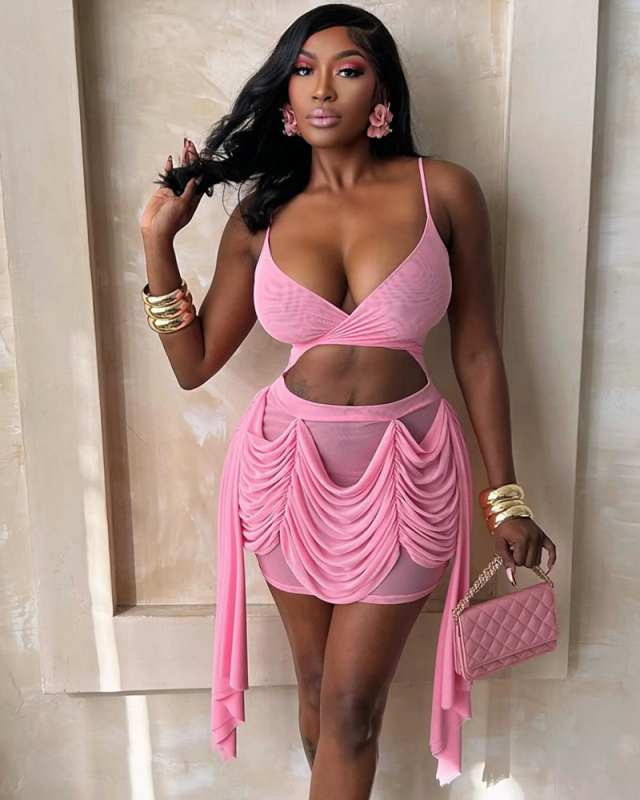 Mesh Pink Women Wholesale Lovely Dress S-L