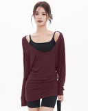 Bat Long Sleeve U neck Women Yoga T Shirt S-XL