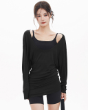 Bat Long Sleeve U neck Women Yoga T Shirt S-XL