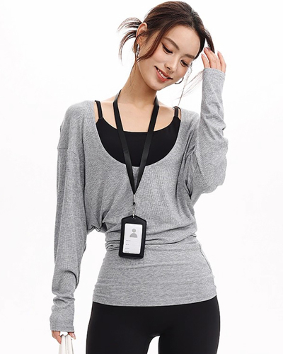 Bat Long Sleeve U neck Women Yoga T Shirt S-XL