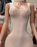 Sleeveless Women See Through Short Dress One size