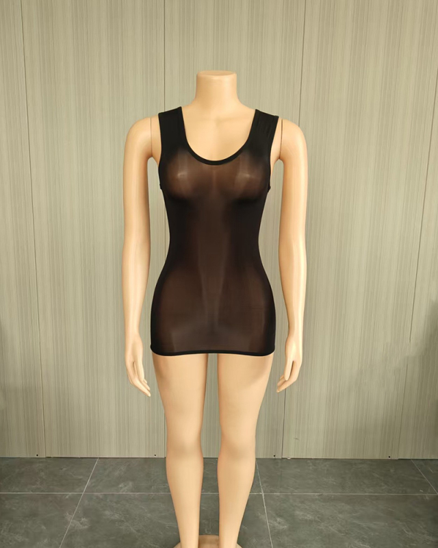 Sleeveless Women See Through Short Dress One size