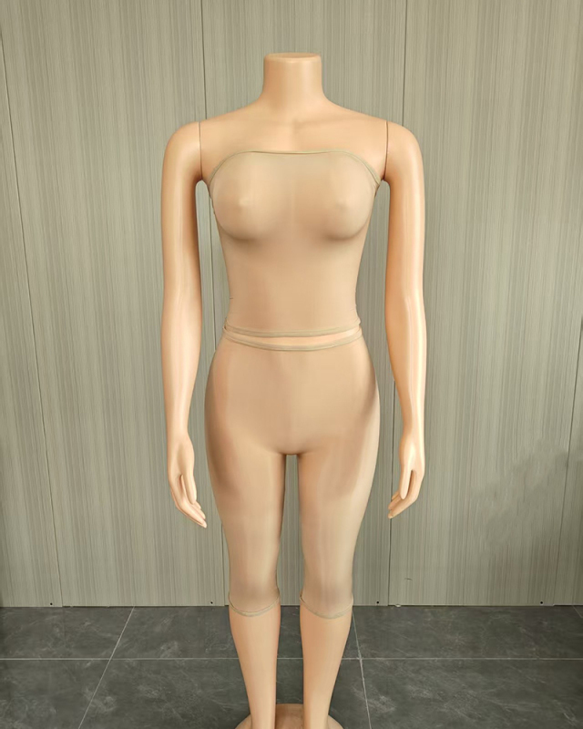 Whoesale Elastic Sexy See Through Two Piece Short Set one size