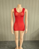 Sleeveless Women See Through Short Dress One size