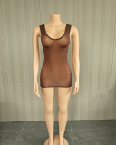 Sleeveless Women See Through Short Dress One size