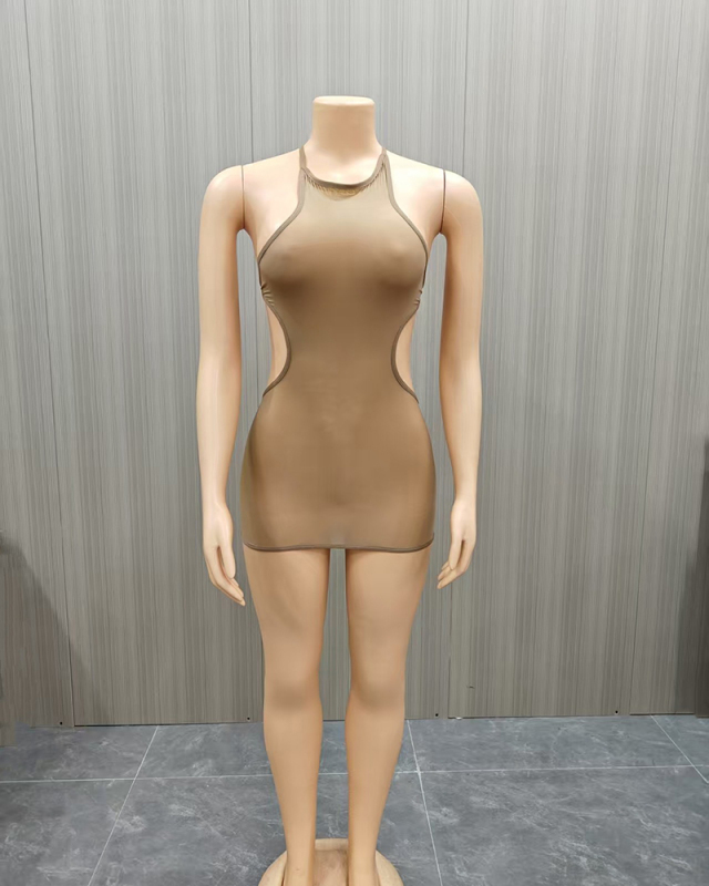 Open Back Sleeveless See Through Short Dress One size