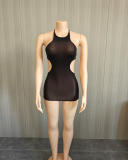 Open Back Sleeveless See Through Short Dress One size