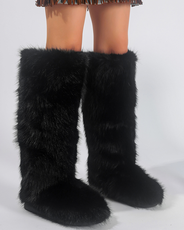 Y2K Style Women Winter Fur Boots Knee Boots