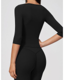 OEM Logo Printed Mid-Sleeve Women Yoga Slim T Shirt S-XL