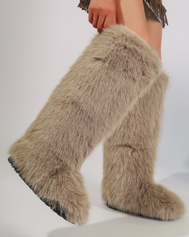Y2K Style Women Winter Fur Boots Knee Boots