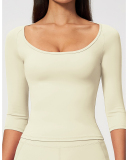 OEM Logo Printed Mid-Sleeve Women Yoga Slim T Shirt S-XL