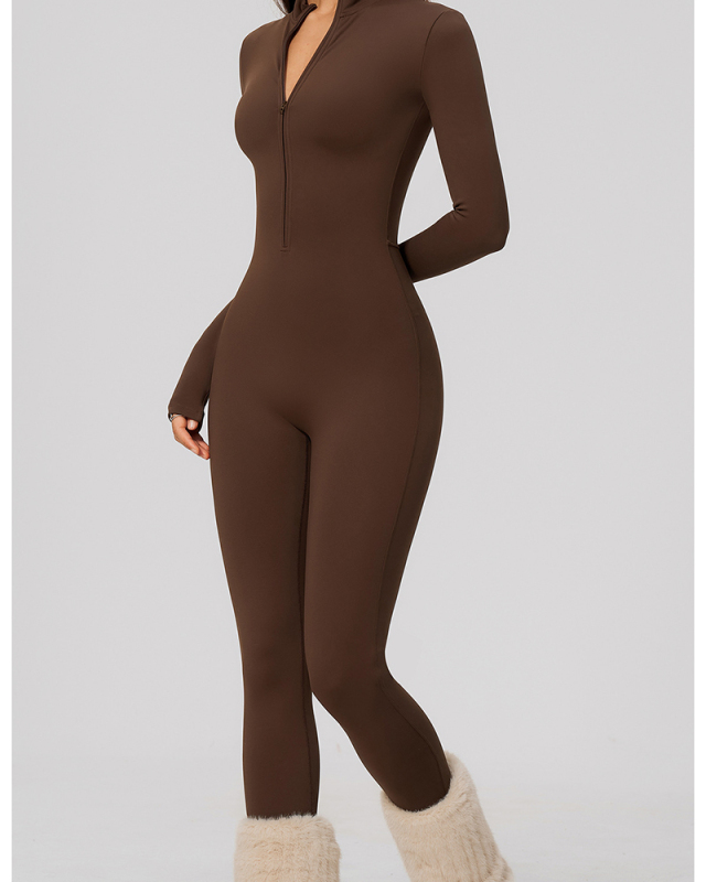 OEM Logo Printed Long Sleeve Winter Women Yoga Jumpsuit S-XL