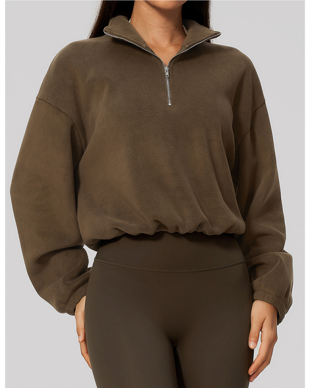 OEM Logo Winter Long Sleeve Warm Short Yoga Jacket S-XL