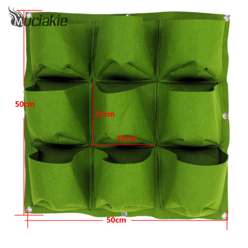 50*50cm 9 Pockets Vertical Grow Bags with Round Bottom Garden Planter Wall-mounted Planting Flowers Planting Bags
