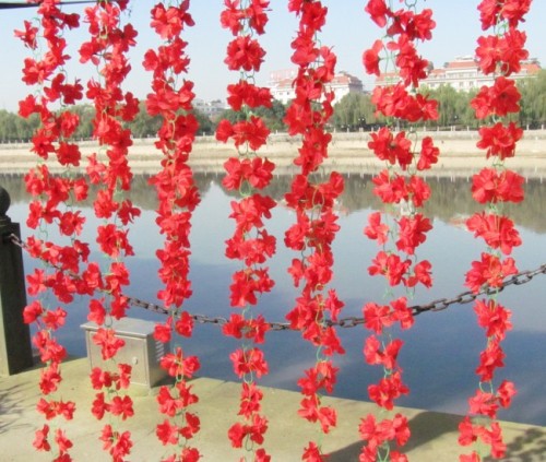 2.2m / 7.2ft Artificial Flowers Vine Red Pink Yellow Purple Rose Red Simulation Flower Rattan for Wedding Festival Home Decorate