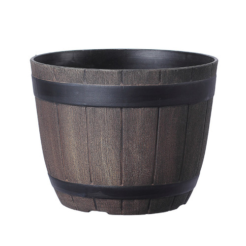 1PC Flower Pot Plastic Simulation Wooden Cask Pastoralism Round Flowerpot for Home Garden Plants Planting