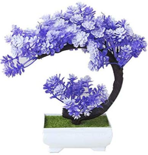 Bonsai Tree Plant Pine Tree Garland Fake Bonsai Tree Artificial Bonsai Trees Square Pots for Home Party Decorations - (Color: Purple)