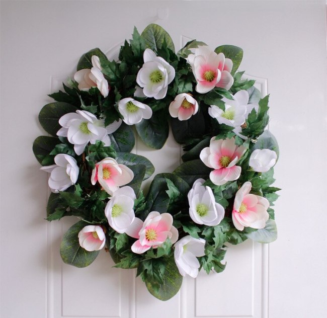 Summer simulation Magnolia flower Garland Welcome Front Door Wreath Home decoration Housewarming Festival celebration Gifts