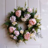 Artificial Flower Light Pink Peony Wreath Decorated for Hallowee Home Wedding Garden Party Decor Wreath Hanging Door Silk Flower