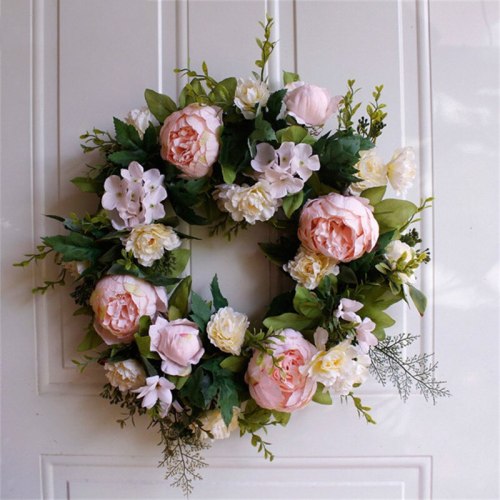 Artificial Flower Light Pink Peony Wreath Decorated for Hallowee Home Wedding Garden Party Decor Wreath Hanging Door Silk Flower