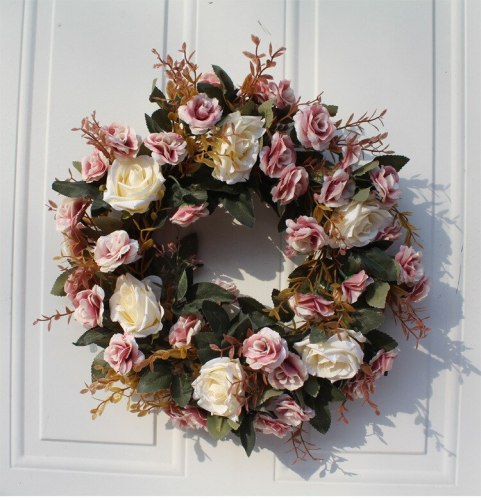 40CM Nordic red Rose Artificial Flower Wreath Wall Hanging Artificial Fake Flower Dried Flowers Bridal Garland Charm Home Decor