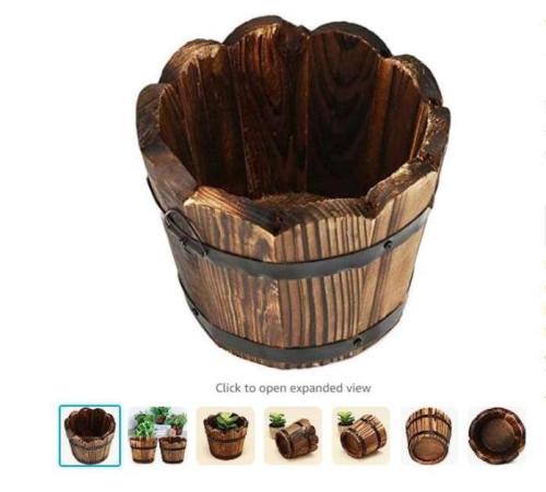 Wooden Small Barrel Primaries Flower Pot Plant Basket Garden Indoor Balcony Succulent Plants Flower Bucket Home Decor Flat/Wave - (Color: Wave)