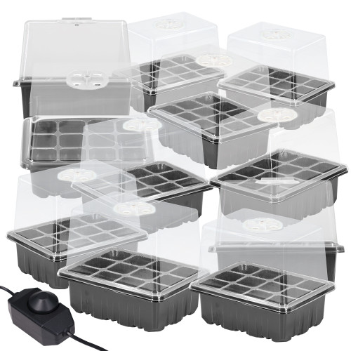 Compact 12-Cell Seedling Starter Tray with Dimmable LED Grow Lights - 16cm Height