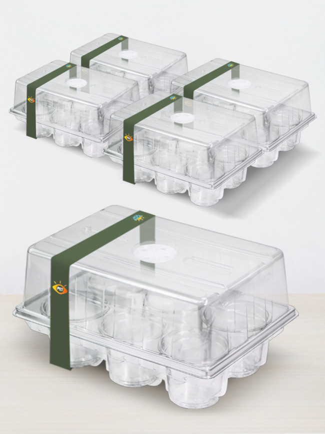 N293 Nursery Cup Tray Kit with 6 Seedling Cups and Adjustable Vented Lid - Transparent PET Material for Large Seed Germination, Home Gardening Essentials