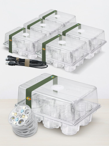 Advanced LED Seed Starter Tray Kit with 6 Nursery Cups, Full-Spectrum Lights, Transparent PET, Perfect for Home Gardening & Greenhouse