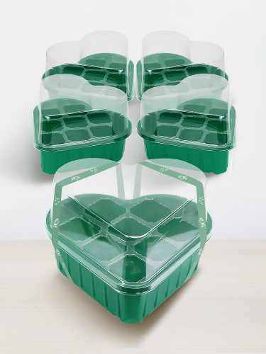 N297 Heart-Shaped Seedling Tray for Home Gardening | 8-Hole Eco-Friendly PET Seed Starter with Drainage & Transparent Lid for Greenhouse & Balcony Use
