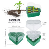 N297 Heart-Shaped Seedling Tray for Home Gardening | 8-Hole Eco-Friendly PET Seed Starter with Drainage & Transparent Lid for Greenhouse & Balcony Use