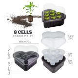 N298 8-Hole Heart-Shaped Seed Starter Tray – Transparent PET Cover for Optimal Growth | Ideal for Flowers, Herbs, and Vegetable Cultivation | Durable & Eco-Friendly