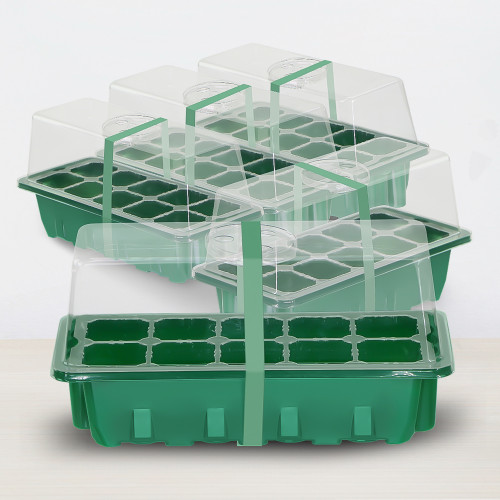 N299 Rectangular 10-Cell Seedling Tray with Transparent Lid and Adjustable Vents, PET Material for Home Gardening, Greenhouse, Vegetable & Herb Growing