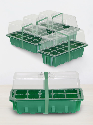 N299 Rectangular 10-Cell Seedling Tray with Transparent Lid and Adjustable Vents, PET Material for Home Gardening, Greenhouse, Vegetable & Herb Growing